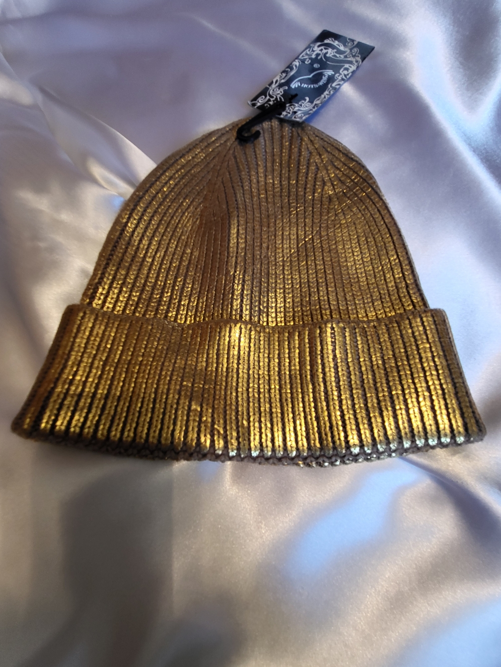 Gold Metallic Ribbed Knit Beanie - Unbranded One Size Fits Most NWT